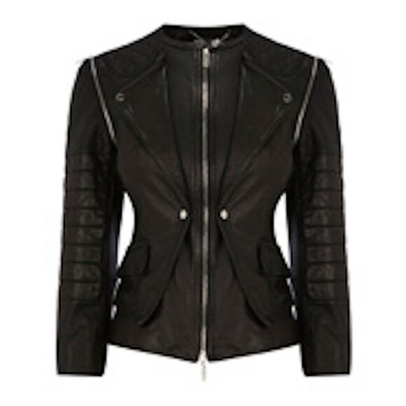 Karen Millen Quilted Panel Leather Jacket ASO Clary Fray - Picture 5 of 11
